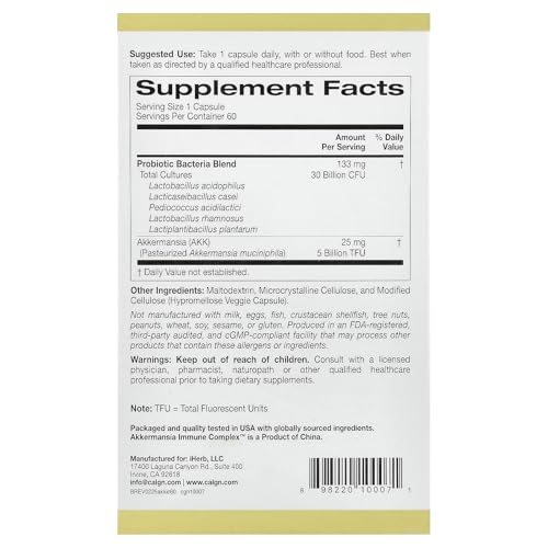 California Gold Nutrition Akkermansia + Probiotics Immune Complex 60 Veggie Capsules