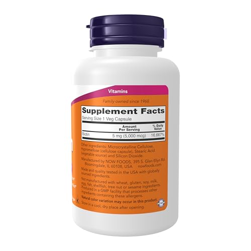 Now Foods Biotin 5,000 Mcg - 120 Vcaps for Hair, Skin & Nails Support