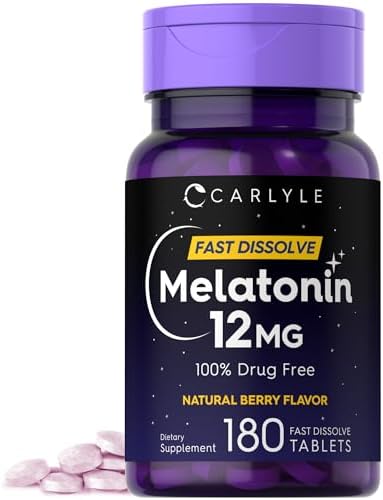 Carlyle Melatonin 12 mg Fast Dissolve (180 Tablets) | Natural Berry Flavor Sleep Aid