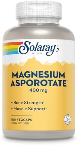 Solaray Magnesium Aspartate 400mg - 180 Vegan Capsules for Muscle & Nerve Support