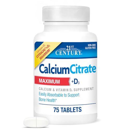 21st Century Calcium Citrate Maximum + D3 - 75 Tablets | Bone Health