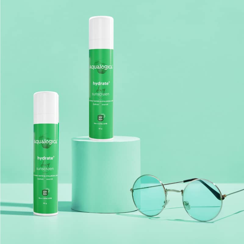 Aqualogica Hydrate+ Lightweight Sunscreen SPF 50 PA++++ - Coconut Water & Hyaluronic Acid - UVA/UVB + Blue Light Protection, 50g