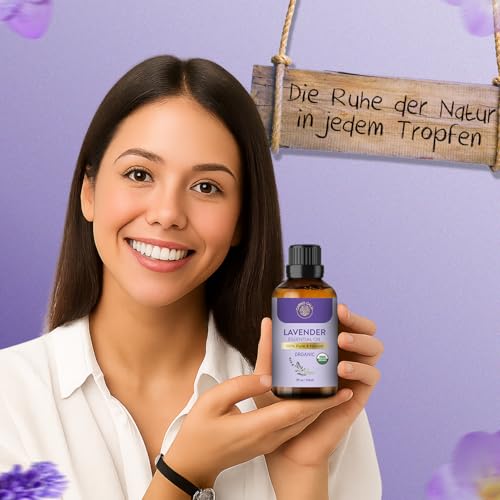 USDA Certified 100% Pure Organic Lavender Essential Oil (30ml) - For Aromatherapy, Sleep & Skin