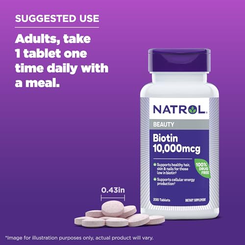 Natrol Biotin Maximum Strength Tablets - 10,000 mcg (200 Count) for Hair, Skin & Nails