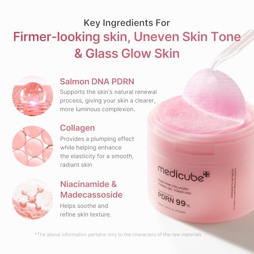 Medicube Salmon DNA PDRN Pink Collagen Jelly Pad - Korean Toner Pads with Niacinamide & Retinol