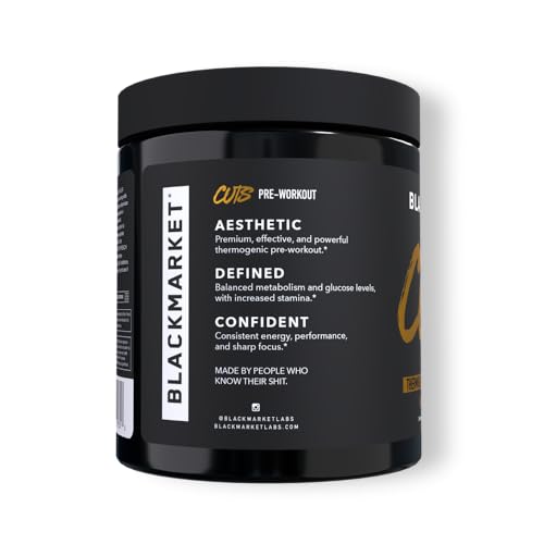 BlackMarket CUTS Pre Workout Flavored Energy Powder Drink Mix for Men & Women - Muscle Definition, Fat Burning, Thermogenic, Creatine Free (Blue Razz, 30 Servings)