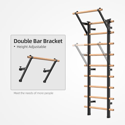 DHT Wood Swedish Stall Bar with Suspension Trainer - 9-Rod Home Gym Equipment