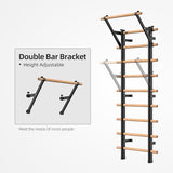 DHT Wood Swedish Stall Bar with Suspension Trainer - 9-Rod Home Gym Equipment