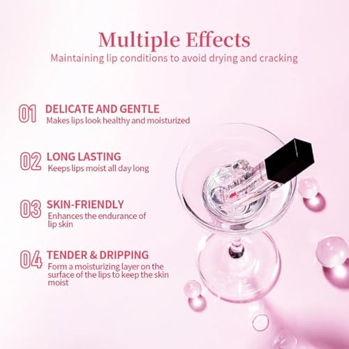 Color Changing Lip Gloss - Hydrating Lip Oil with Tinted Shine, Non-Greasy Plumping Lips Serum, Transparent Moisturizing Lips Balm for Women & Girls (Pink)