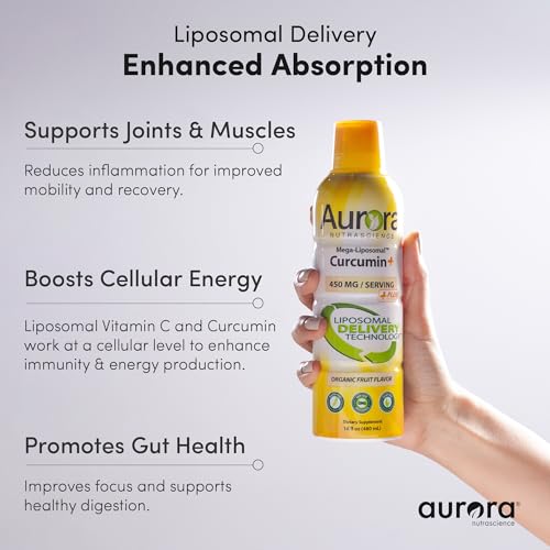 Aurora Nutrascience Mega-Liposomal Curcumin + Vitamin C - Organic Fruit Flavor - 450mg per Serving - 16 fl oz