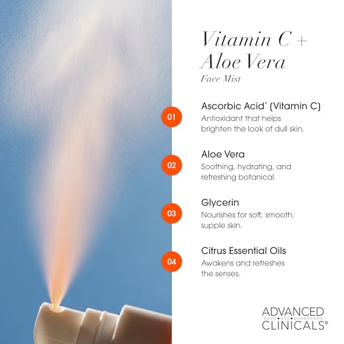Advanced Clinicals Vitamin C Ferulic Acid Glow Face Mist Spray | Antioxidant Mist for Brightening & Hydration