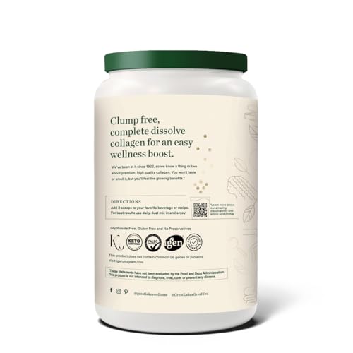 Great Lakes Wellness Bovine Collagen Peptides Powder (32 oz) - Unflavored Hydrolyzate for Skin, Hair & Joint Health