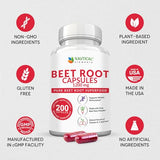 Beet Root Capsules - 1200mg Per Serving - 200 Beet Root Powder Capsules - Supports Blood Pressure, Athletic Performance, Digestive & Immune Health (Pure, Non-GMO & Gluten Free)