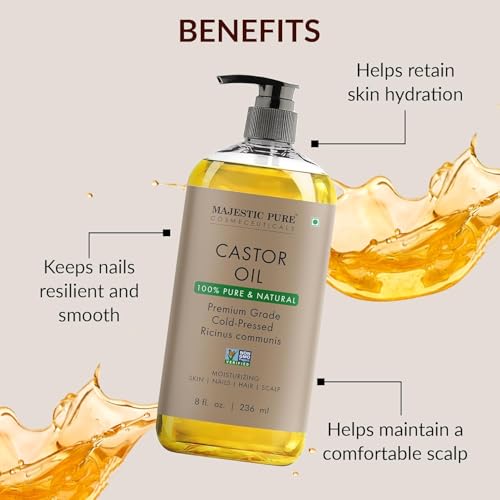 Majestic Pure Castor Oil - 100% Natural Cold Pressed | Hair, Eyelashes, Eyebrows & Nails | 8 Fl Oz