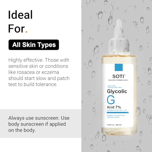Glycolic Acid Toner 7% AHA with Aloe, Ginseng & Amino Acids - Brightening & Exfoliating Facial Toner