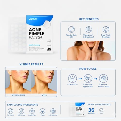 JUJUYN Pimple Patch for Face - 36 Hydrocolloid Acne Stickers | Ultra-Thin Invisible Spot Treatment for All Skin Types