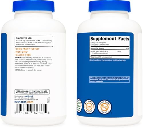 Nutricost Maca Root: 750mg, 180 Capsules - Boost Energy & Vitality