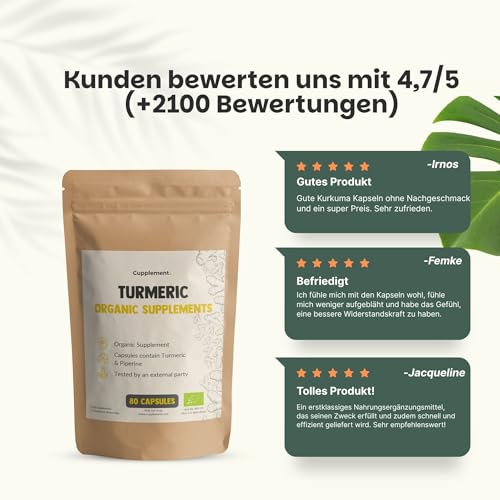 Organic Turmeric Capsules with Black Pepper Piperine - 100 Capsules - Natural Anti-Inflammatory & Antioxidant Support