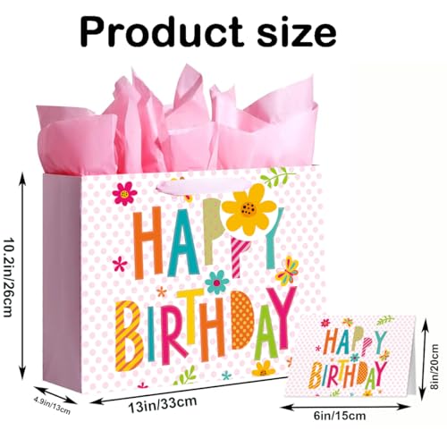 ViiTang Large Happy Birthday Gift Bags Set (2-Pack) with Tissue Paper & Card