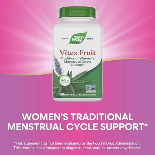 Nature's Way Vitex Fruit, Traditional Menstrual Cycle Support*, Traditional Women's Health Support*, Chasteberry, Vegan, 320 Capsules (Packaging May Vary)