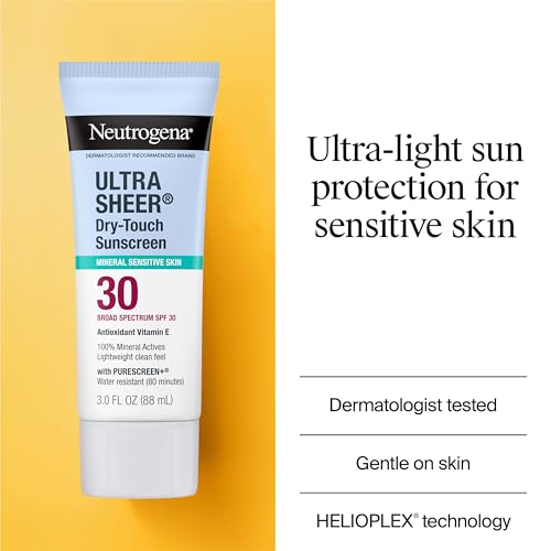 Neutrogena Ultra Sheer Dry-Touch Mineral Sunscreen SPF 30 - Broad-Spectrum UVA/UVB Protection with Titanium Dioxide & Zinc Oxide, Oxybenzone-Free (3.0 fl. oz)