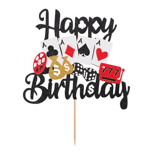 Gosknor Happy Birthday Casino Cake Topper - Poker Game Theme Decoration