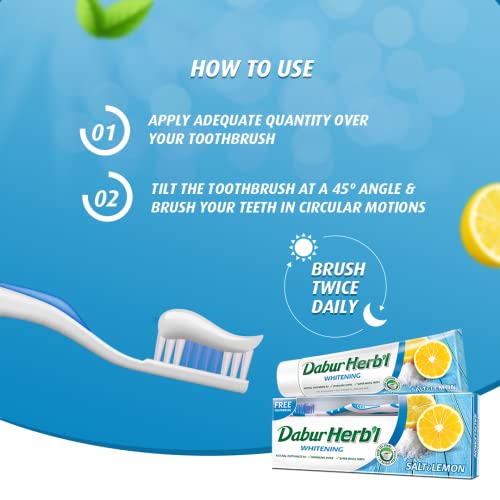 Dabur Herbal Whitening Toothpaste with Salt & Lemon (150g + Toothbrush)
