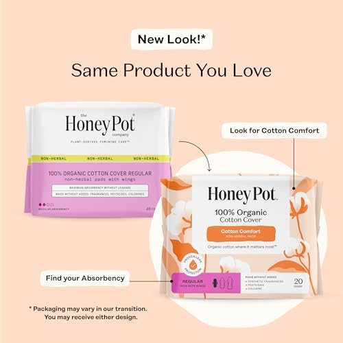 The Honey Pot Company, Non-Herbal Pads with Wings, Organic Regular, 20 Count
