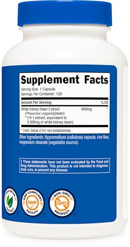 Nutricost White Kidney Beans Capsules 6,500mg - Vegetarian, Gluten Free, GMO Free, Healthy Digestion, Healthy Protein, Fiber Support, Aisle 3 Vitamin Supplement