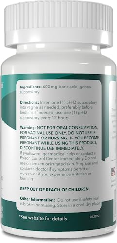 pH-D Feminine Health Support Boric Acid Suppositories - 600mg | 24 Count | Woman-Owned Brand