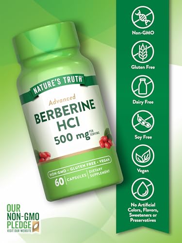 Nature's Truth Berberine Capsules, 500mg, 60 Count - Natural Sugar Control & Metabolism Support