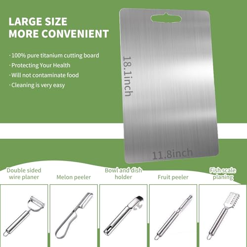 100% Pure Titanium Cutting Board – Dishwasher Safe, Double-Sided, 18.1 x 11.8 Inches for Kitchen Use