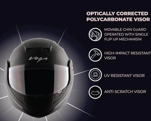Vega Crux ISI Certified Flip-Up Helmet - Black, Medium, Clear Visor for All Riders