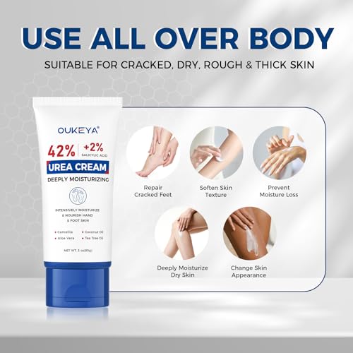 OUKEYA Urea Cream 42% with 2% Salicylic Acid - Maximum Strength Foot & Hand Cream 3oz