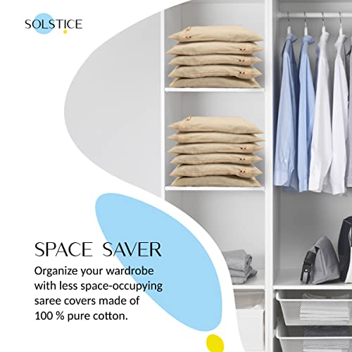 SOLSTICE Cotton Saree Cover Set of 10 - 16x14 Inches with Mesh Window for Travel & Wardrobe Organization