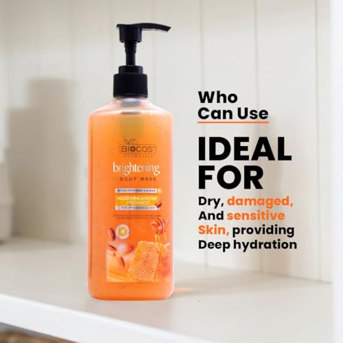 BIOCOS Brightening Body Wash Shower Gel - Hydrating Honey & Sweet Almond - 500ml (Pack of 2)