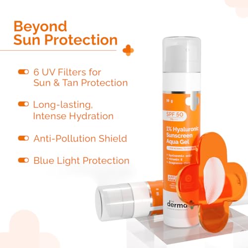 The Derma Co 1% Hyaluronic Aqua Gel Sunscreen SPF 50 PA++++ - Oil-Free, No White Cast, Broad Spectrum Protection, 50g