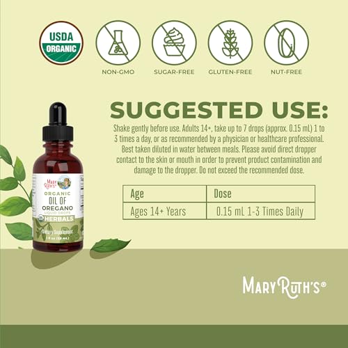 Oregano Oil Drops - 6 Month Supply | USDA Organic Oil of Oregano for Immune & Digestive Health | 1 Fl Oz