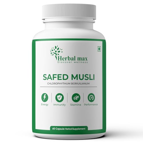 Herbal Max Safed Musli Capsules - Boost Energy, Stamina & Immunity Naturally, 800mg 60 Caps