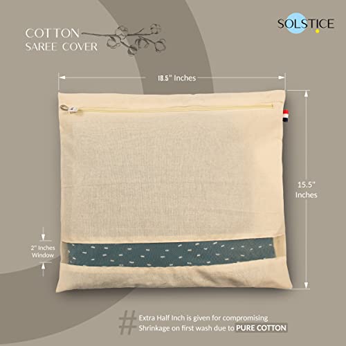 SOLSTICE Cotton Saree Cover Storage Bags with Zipper 18" x 15" - Pack of 5 with Window