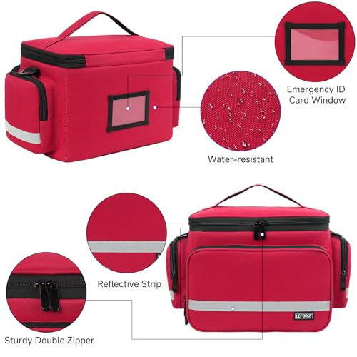 Premium Medical Bag with Detachable Divider - First Aid Nurse Tote for Home Healthcare, Students & Professionals - Red