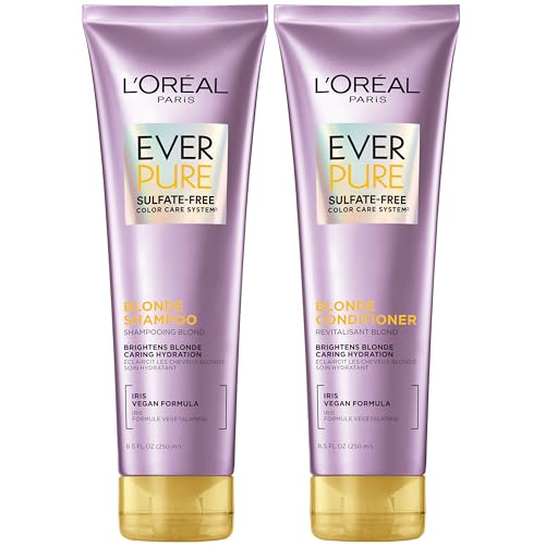 L'Oreal Paris Blonde Sulfate Free Shampoo & Conditioner Set - Neutralizes Brass & Balances Color-Treated Hair - 8.5 Fl Oz Each