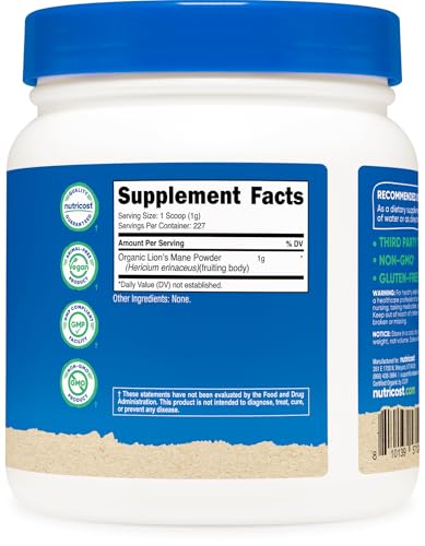 Nutricost Organic Lion's Mane Mushroom Powder - 227 Servings