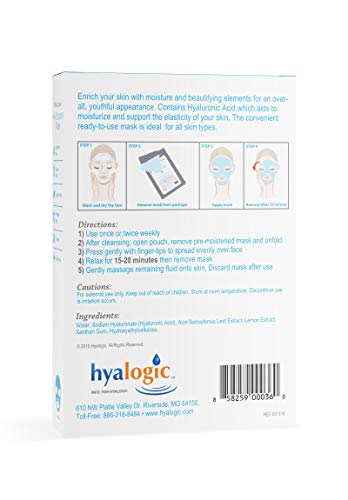 Hyalogic Hyaluronic Acid Moisturizing Face Mask Sheets - Pack of 4
