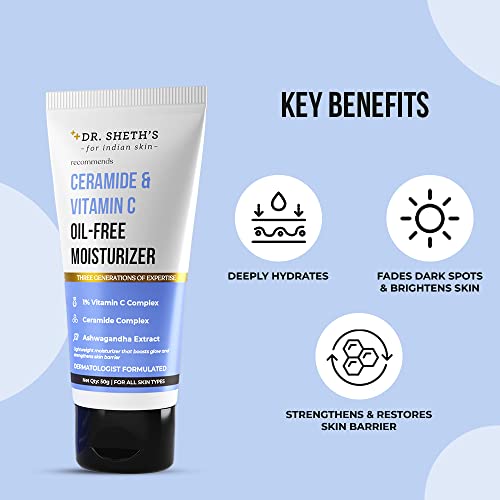 Dr. Sheth’s Oil-Free Moisturizer with Ceramide, Vitamin C & Ashwagandha - Lightweight & Non-Sticky - 50g