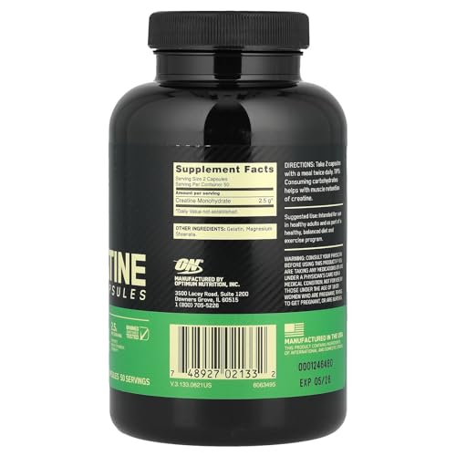 Optimum Nutrition Micronized Creatine Capsules - 100 Cap for Strength & Power