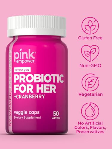 Pink Probiotics for Women - 5 Billion CFU with Cranberry - Women's Digestive & Immune Support - 50 Capsules