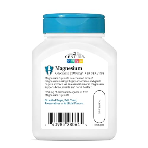 21st Century Magnesium Glycinate 200 mg Capsules, 90 Count