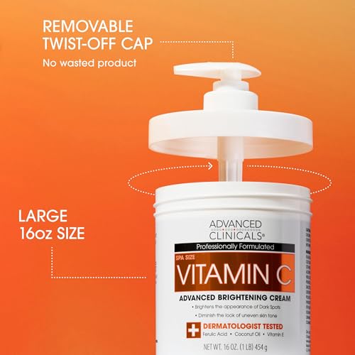 Advanced Clinicals Vitamin C Skin Care Set - Brightening Cream & Serum for Dark Spots (16 oz)