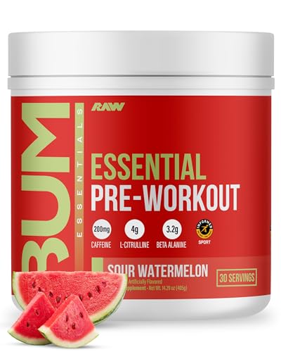 Raw CBUM Essential Pre Workout Powder - Sour Watermelon, 30 Servings | High-Performance Energy Boost
